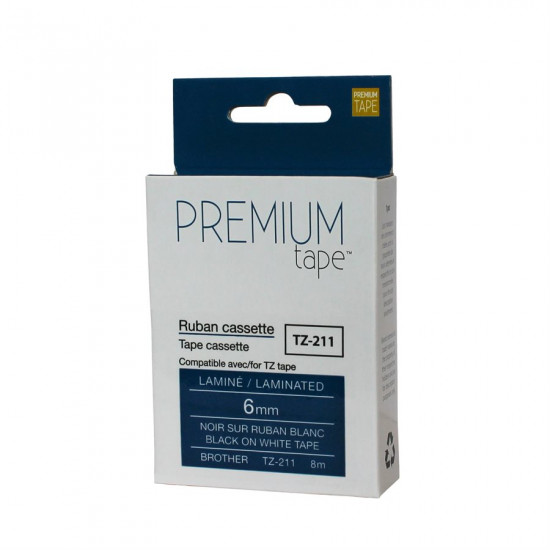 Tape TZ-211 P-touch  compatible 6mm (black on white)